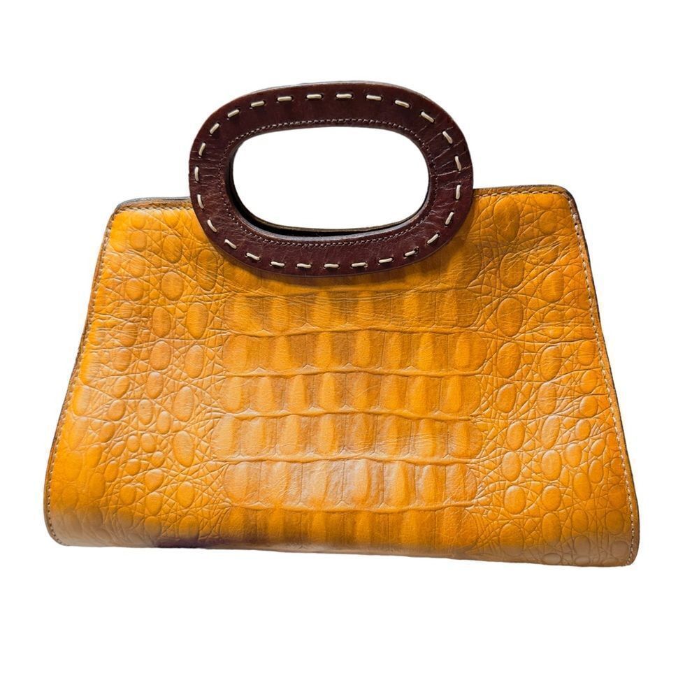 Kate Landry Crocodile Embossed Leather Satchel